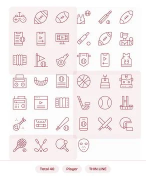 Player Vector Icon Toolkit featuring 40 PIXEL Perfect 64x64 Thin Line element Stock Illustration