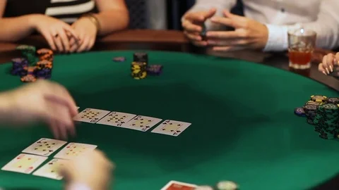 Players in the casino playing cards. poker game close-up Stock Footage