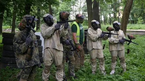 Players in paintball. Game Video stock 92060176