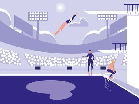 Players in pool for diving competition Stock Illustration