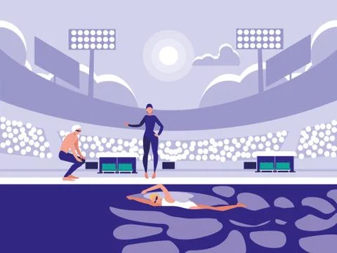Players in pool for diving competition Stock Illustration