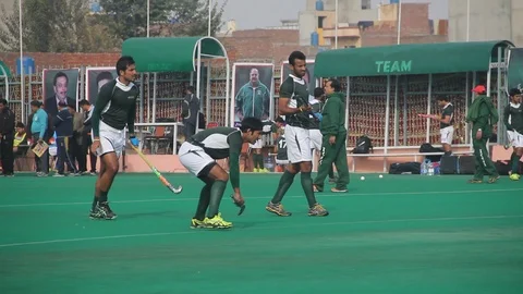 Players Practicing during All Pakistan Annual Hockey Tournament Stock Footage 86610048