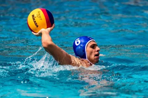 The players of the two teams in action during the Greek League water polo g.. Stock Photos