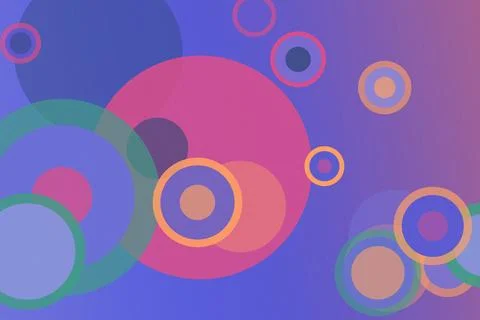 Playful abstract background featuring layered circular shapes in purple, pi.. Stock Illustration
