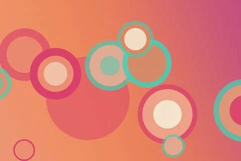 Playful abstract background with overlapping geometric circles in coral, pi.. Stock Illustration