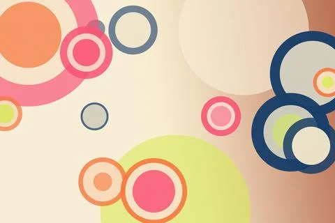 Playful abstract circles float across a soft cream background in pink, blue.. Stock Illustration