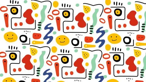Playful Abstract Faces Graphic Elements Background Stock Illustration