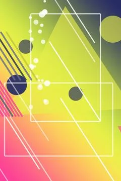 Playful abstract geometric frames and soft circles float over a vivid green.. Stock-Illustration