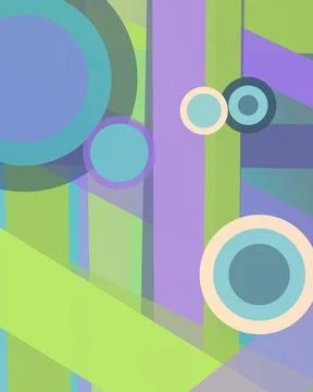 A playful abstract pattern features multicolored rings, overlapping bars, a.. Stock Illustration