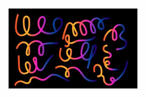 Playful abstract scribble line composition with vibrant neon colors Stock Illustration