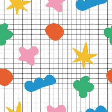 Playful abstract shapes vector pattern. Stock Illustration