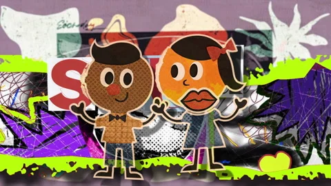 Playful animated collage for children learning to study with vibrant cartoo.. Video stock 318779340