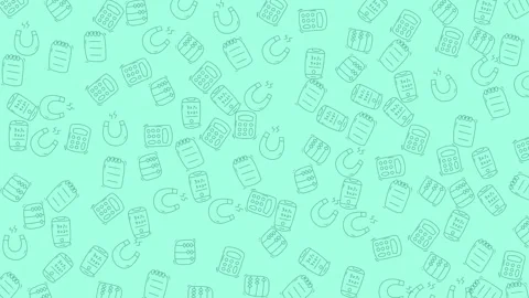 Playful animated educational background with calculator magnet notepad doodle Video stock 333488555