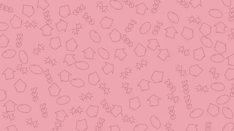Playful animated pattern of outline geometric and heart shapes on a soft pi.. Vídeo Stock 335014295