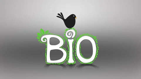 Playful animation of Bio hand drawn text. Hopping black bird squeezing letters. 動画素材 148024082