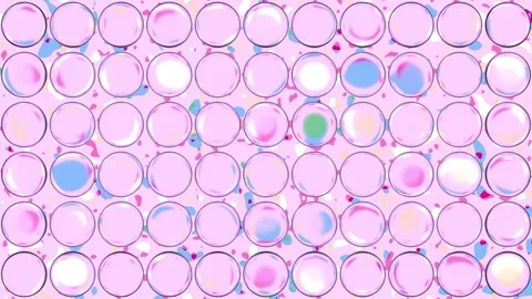 Playful Anime Candy Glass Bubbles Over Pink and Blue Colorful Fluid Background Stock Footage 336700228