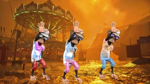 Playful Ape Dancing in Post-Apocalyptic Amusement Stock Footage 323153847