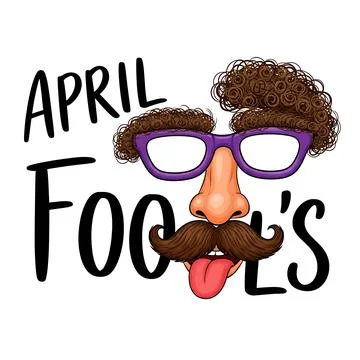Playful April Fool’s Day Text Design with Cartoon Disguise Elements Stock Illustration