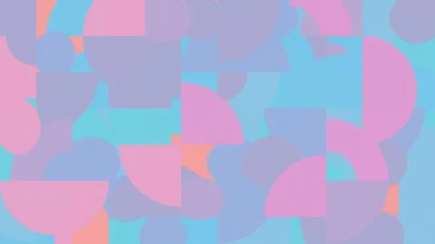 A playful arrangement of overlapping circles, rectangles, and semicircles c.. Stock Illustration