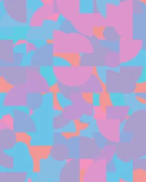 A playful arrangement of overlapping geometric forms in soft pink, blue, la.. Illustrazione stock