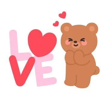 Playful Bear with Floating LOVE Text and Hearts Stock Illustration
