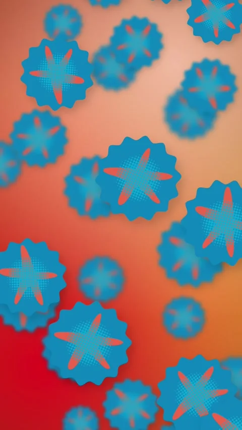 Playful Blue Abstract Objects Falling Over Vibrant Red Mesh Background Stock Footage 344717987
