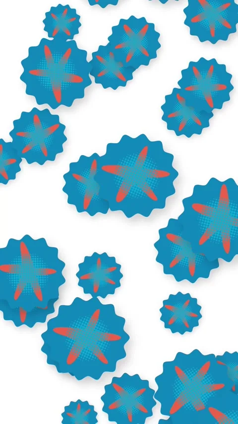 Playful Blue and Orange Stylized Objects Falling on White Background Stock Footage 342320282