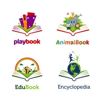 Playful Book Open Logo Template Collection Stock Illustration