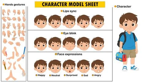 Playful Boy Character Constructor Kit. Customizable Kid Model Sheet with Editabl Stockillustratie