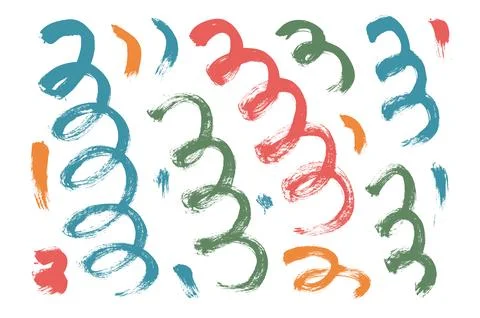 Playful brush stroke paint squiggles lines. Hand drawn kids confetti. Linea.. Stock Illustration