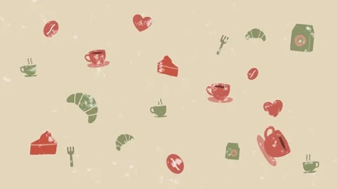 Playful cafe icon loop animation on beige background with cozy coffeehouse vibes Stock Footage 320437368