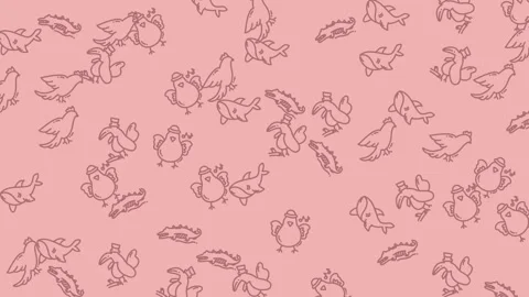 Playful Cartoon Animals Pattern on Pink Background Featuring Whimsical Bird.. Stock Footage 320175969