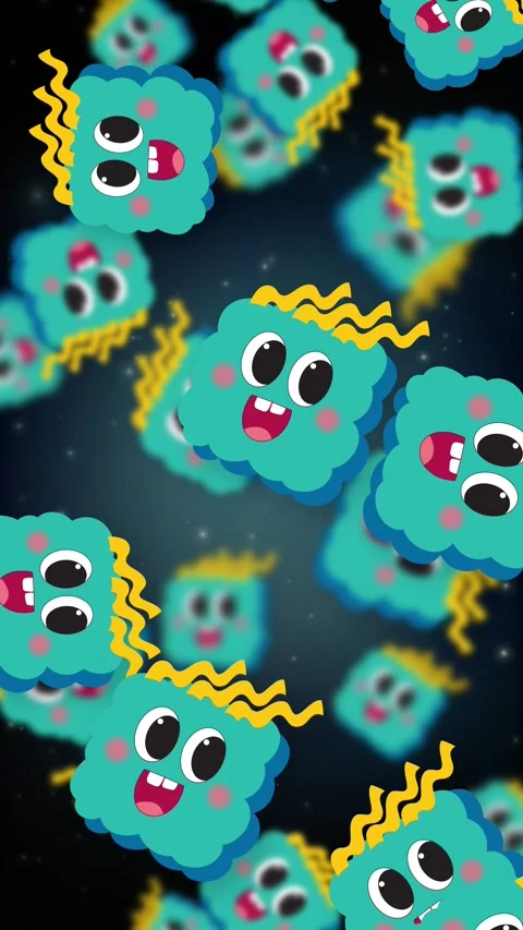 Playful Cartoon Cloud Characters Falling Through Dark Space Stock Footage 345704786