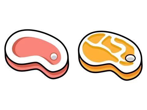 Playful Cartoon Illustrations of Assorted Meat Cuts Ideal for Restaurant an.. Stock Illustration