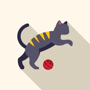 Playful cat jumping and playing with a ball of yarn Stock Illustration