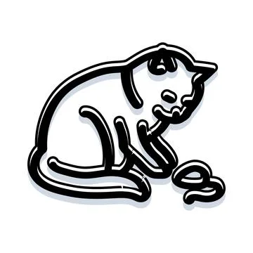 Playful cat kitten interacting with string toy Stock Illustration