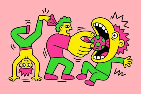 Playful Characters in Action Stock Illustration