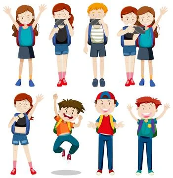 Playful Characters and Tourism Elements Vector Collection Stock Illustration