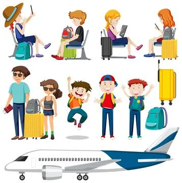 Playful Characters and Tourism Elements Vector Collection Stockillustratie