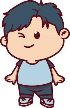 Playful Chibi Boy Winking Smiling Gesture Stock Illustration
