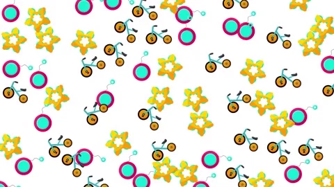 Playful children seamless pattern with bicycles stars and toys for kids Stock Footage 345539184