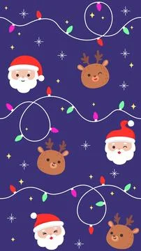 Playful Christmas Seamless Pattern with Santa Faces Reindeer Heads Twinklin.. Illustrazione stock