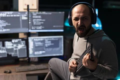 Playful Coder Unwinds After Intense Work Session Stock-Fotos