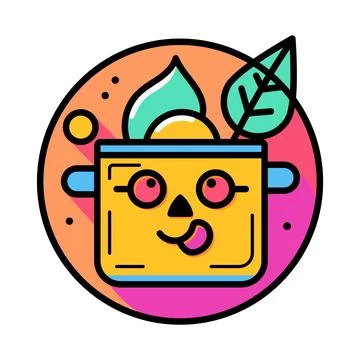 Playful Cooking Pot with Leaf Stock Illustration