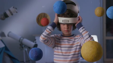 Playful Cosmonaut Looking at Camera at Modern Playground. Creative Nasa Mission. Stock-Footage 199478020