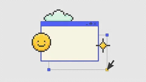 Playful customizable blank pixel art pop-up window UI overlay animation Stock Footage 333309047