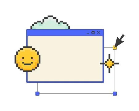 Playful customizable blank pixel art popup window UI overlay Stock Illustration