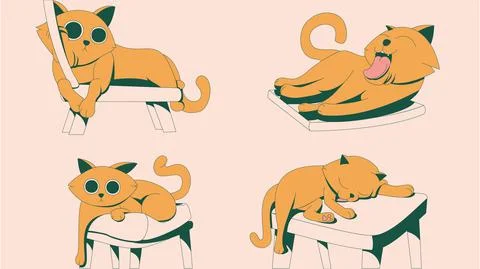 Playful cute cats flat outline item set Stock Illustration