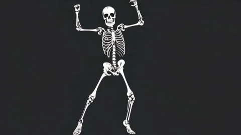 Playful cute funny silly skeleton dance against dark black background. Stock Footage 301232822
