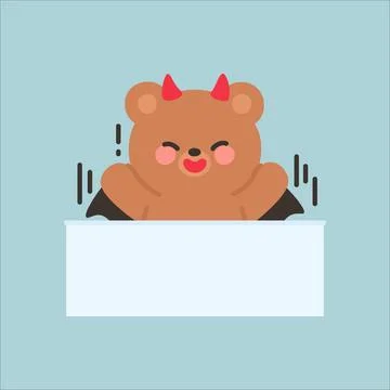 Playful Devil Bear Popping Out from a White Wall with a Surprised Expression Illustrazione stock